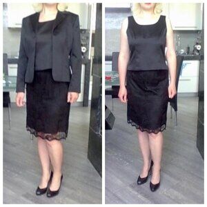 NWT Kasper 3 PC Skirt Suit Lace Satin Vintage 90s